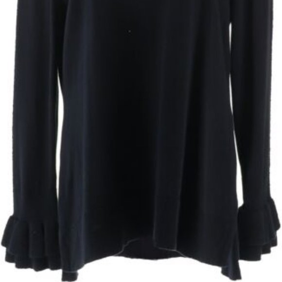 NWT ISAAC MIZRAHI BLACK RUFFLE CREW NECKLINE BELL SLEEVE TUNIC SWEATER LARGE - Picture 3 of 12